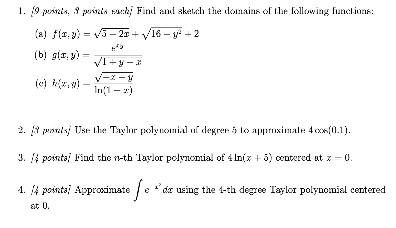 Solved 1. [9 points, 3 points each] Find and sketch the | Chegg.com