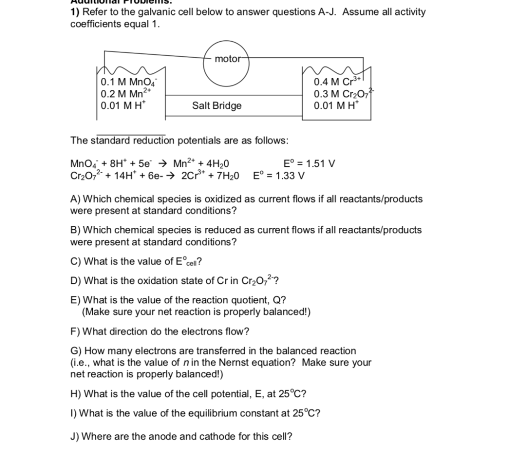 Solved 1) Refer to the galvanic cell below to answer | Chegg.com