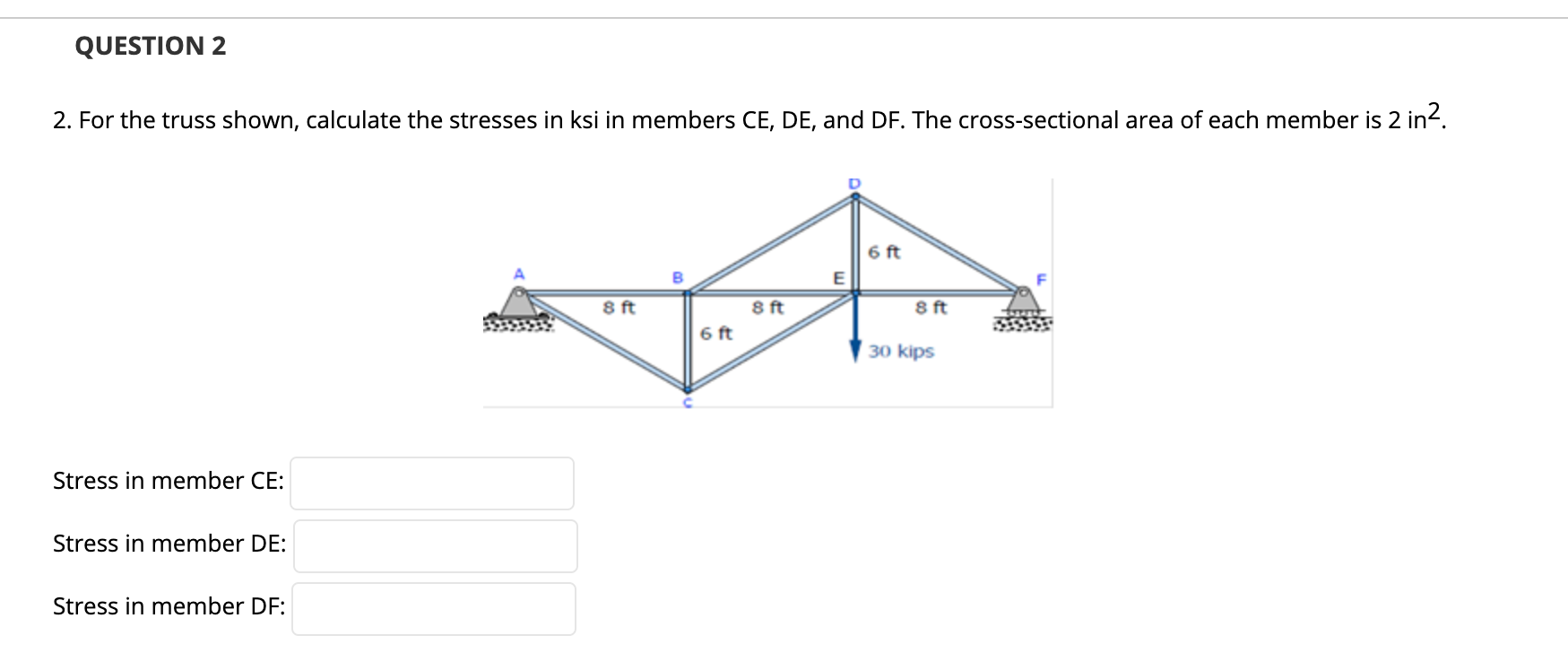 Solved QUESTION 2 2. For the truss shown, calculate the
