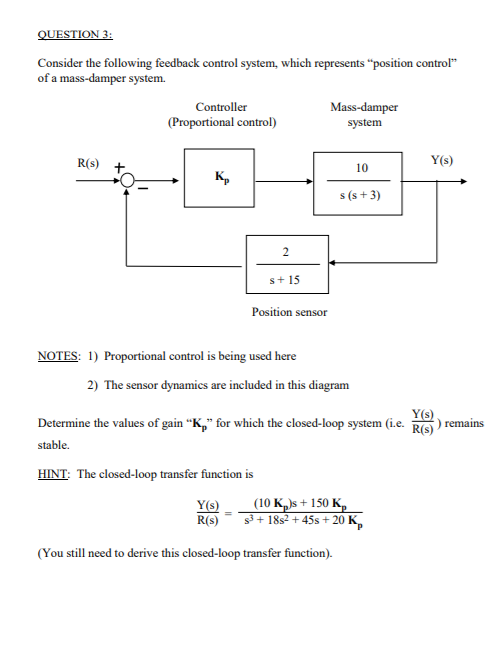 Solved QUESTION3 Consider the following feedback control | Chegg.com