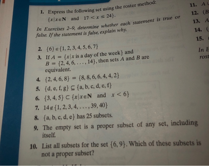 Solved 1. Express the following set using the roster method: | Chegg.com