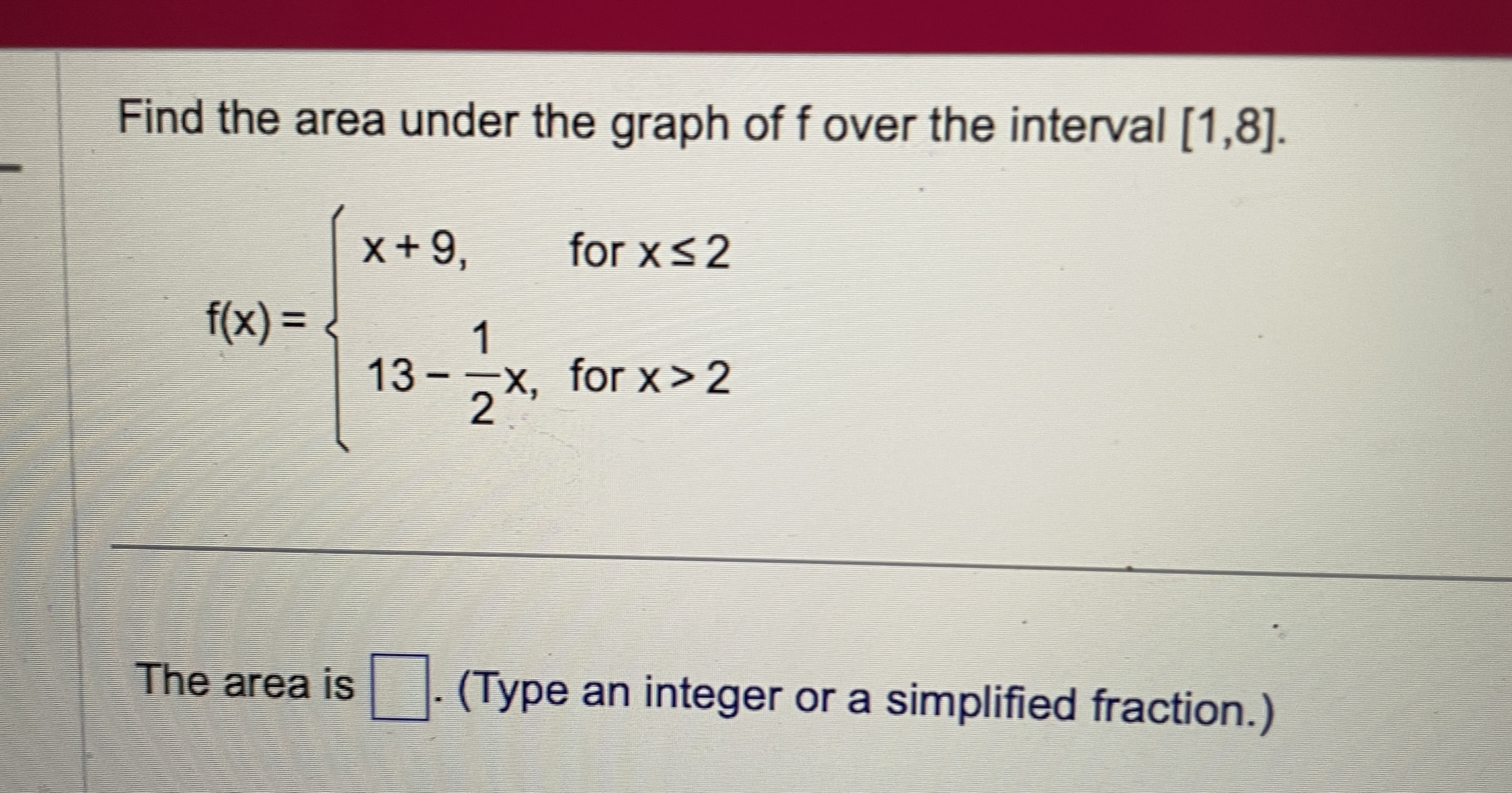 Find the area under the graph of f.