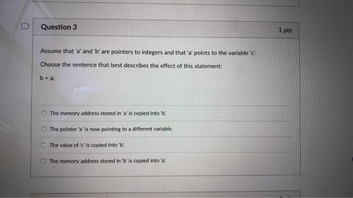 Solved D Question 3 1 pts Assume that 'a' and 'b' are | Chegg.com