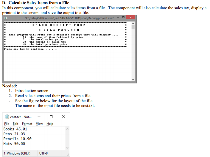 Solved D. Calculate Sales Items from a File In this | Chegg.com