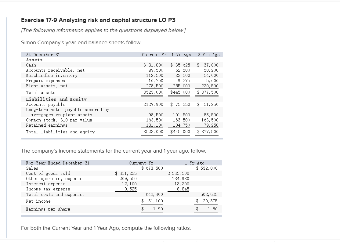 Solved Exercise 17 9 Analyzing Risk And Capital Structure Chegg Com