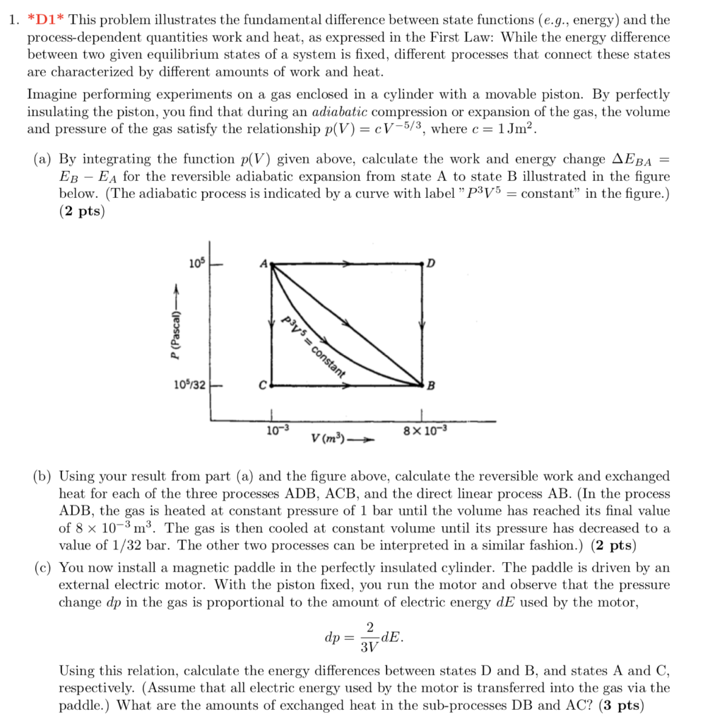 State Function Vs Process Function 1. *D1* This problem illustrates the fundamental | Chegg.com