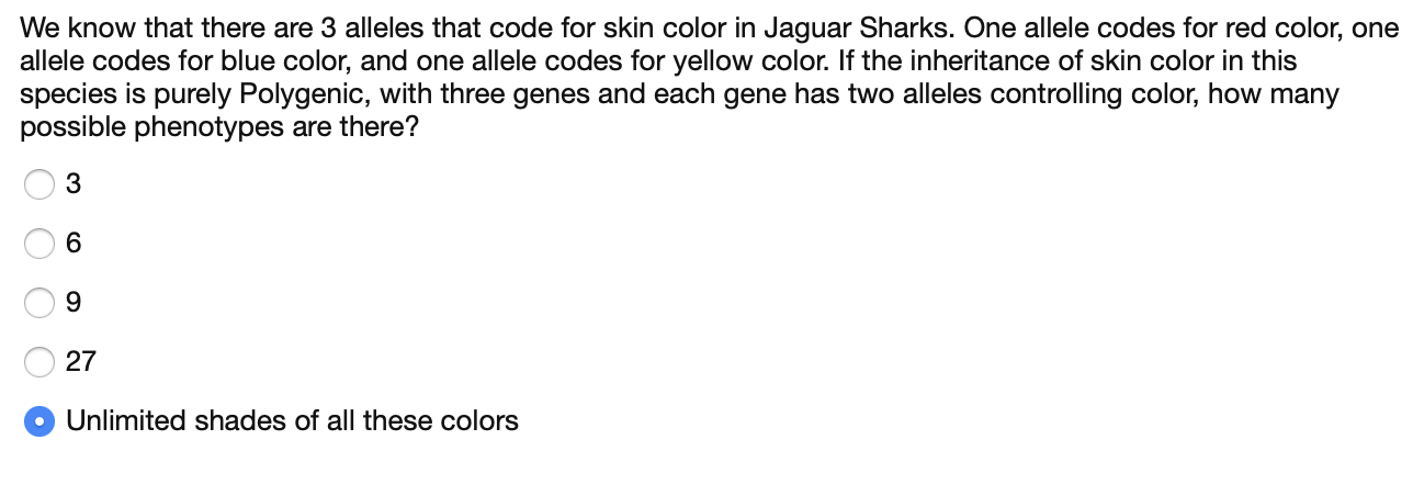 Solved We know that there are 3 alleles that code for skin | Chegg.com
