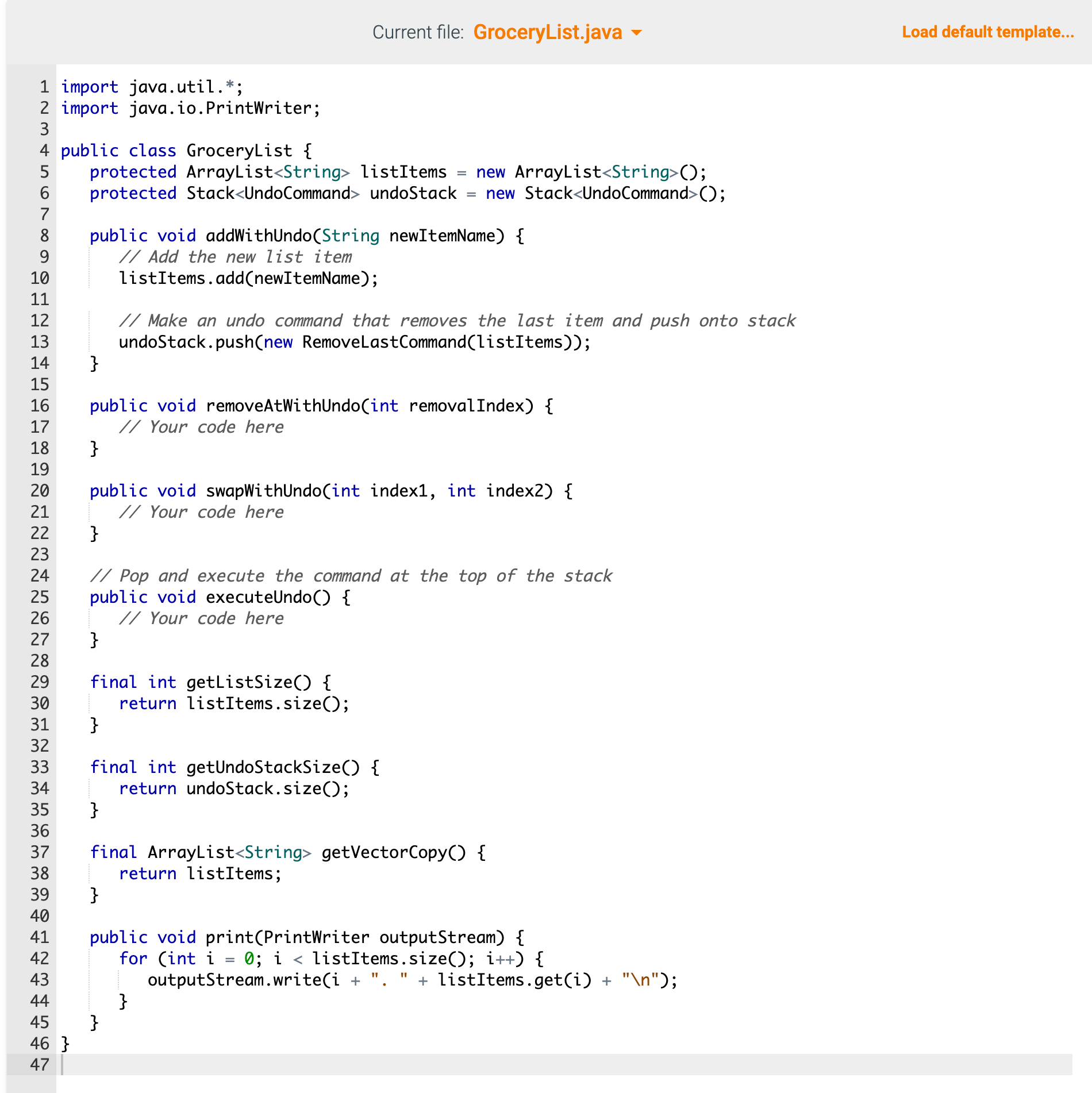 Solved In this lab a grocery list editor with undo | Chegg.com