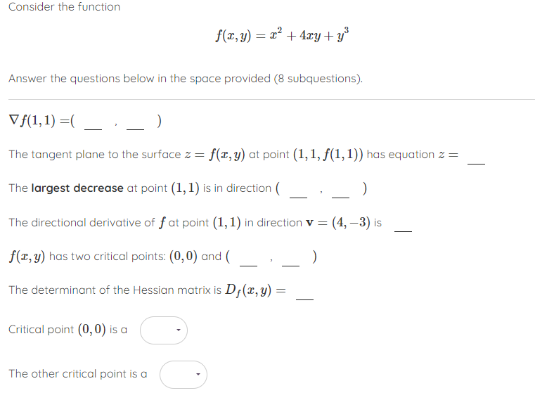 Solved Consider The Function F X Y X2 4xy Y3 Answer The