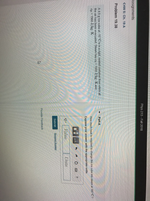 Solved Phys 213 - Fall 2018 Problem 19.38 Part A cp 1960 | Chegg.com