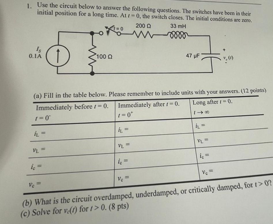 Solved 1. Use the circuit below to answer the following | Chegg.com