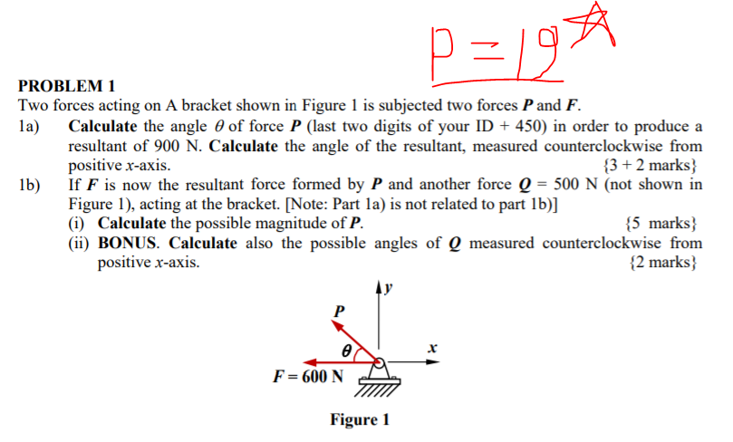 Solved P=19 PROBLEM 1 Two Forces Acting On A Bracket Shown | Chegg.com