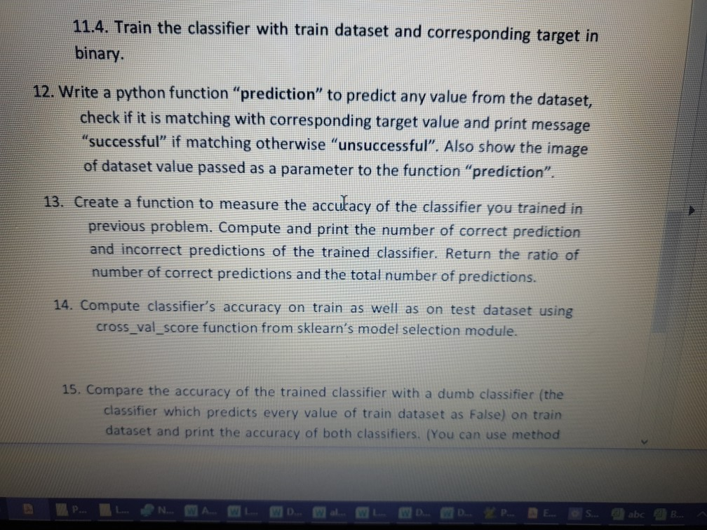 Train Classifier Solved 11.4. Train the classifier with train dataset and | Chegg.com