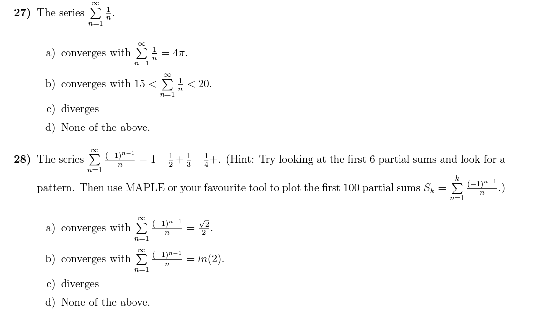 Solved 27 The Series ∑n1∞n1 A Converges With ∑n1∞n14π 3407