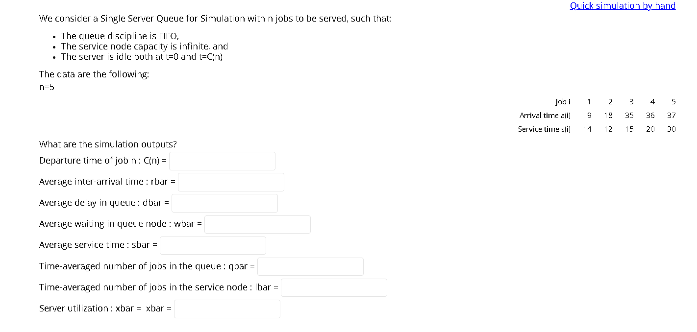 Solved Quick simulation by hand We consider a Single Server | Chegg.com