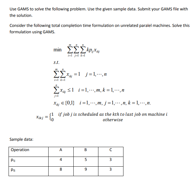 Solved Use GAMS to solve the following problem. Use the | Chegg.com