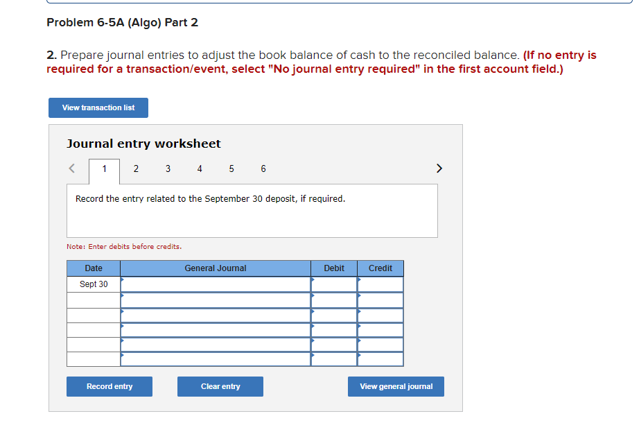 Solved Problem 6-5A (Algo) Preparing a bank reconciliation | Chegg.com