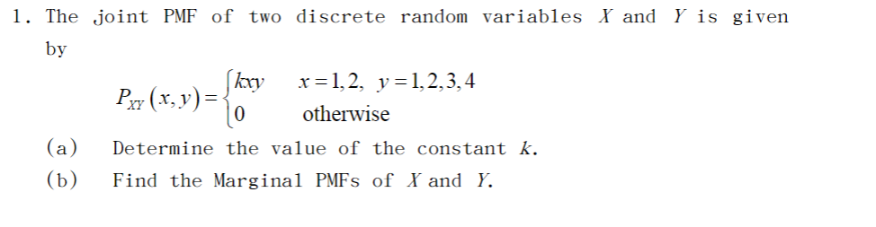 Solved 1. The joint PMF of two discrete random variables and | Chegg.com