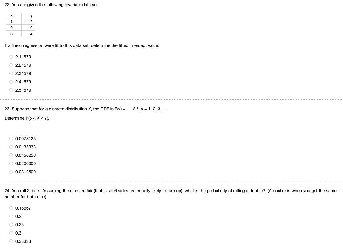 Solved 22. You are given the following bivariate data set: х | Chegg.com
