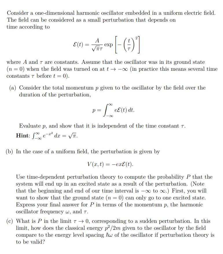 Solved Consider a one-dimensional harmonic oscillator | Chegg.com