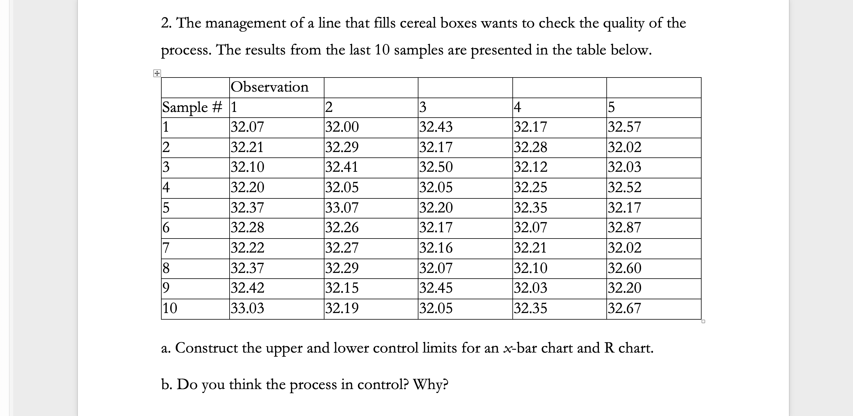 Solved 2. The management of a line that fills cereal boxes | Chegg.com