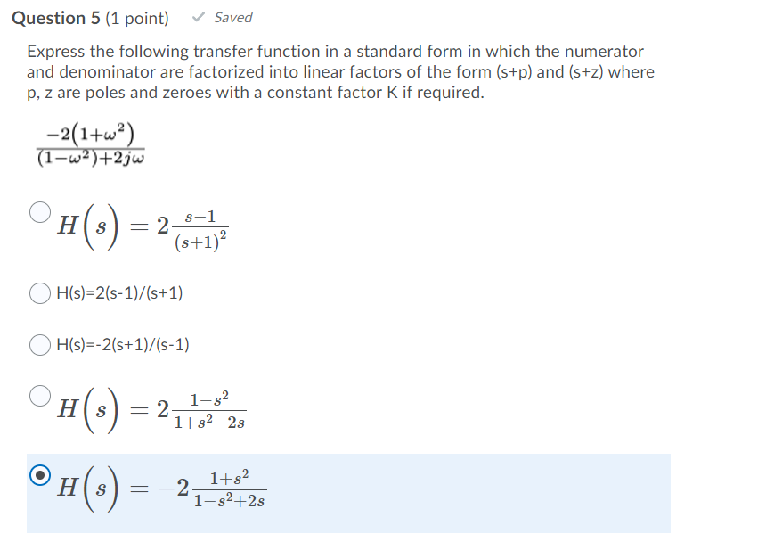 Solved Question 5 (1 point) Saved Express the following | Chegg.com