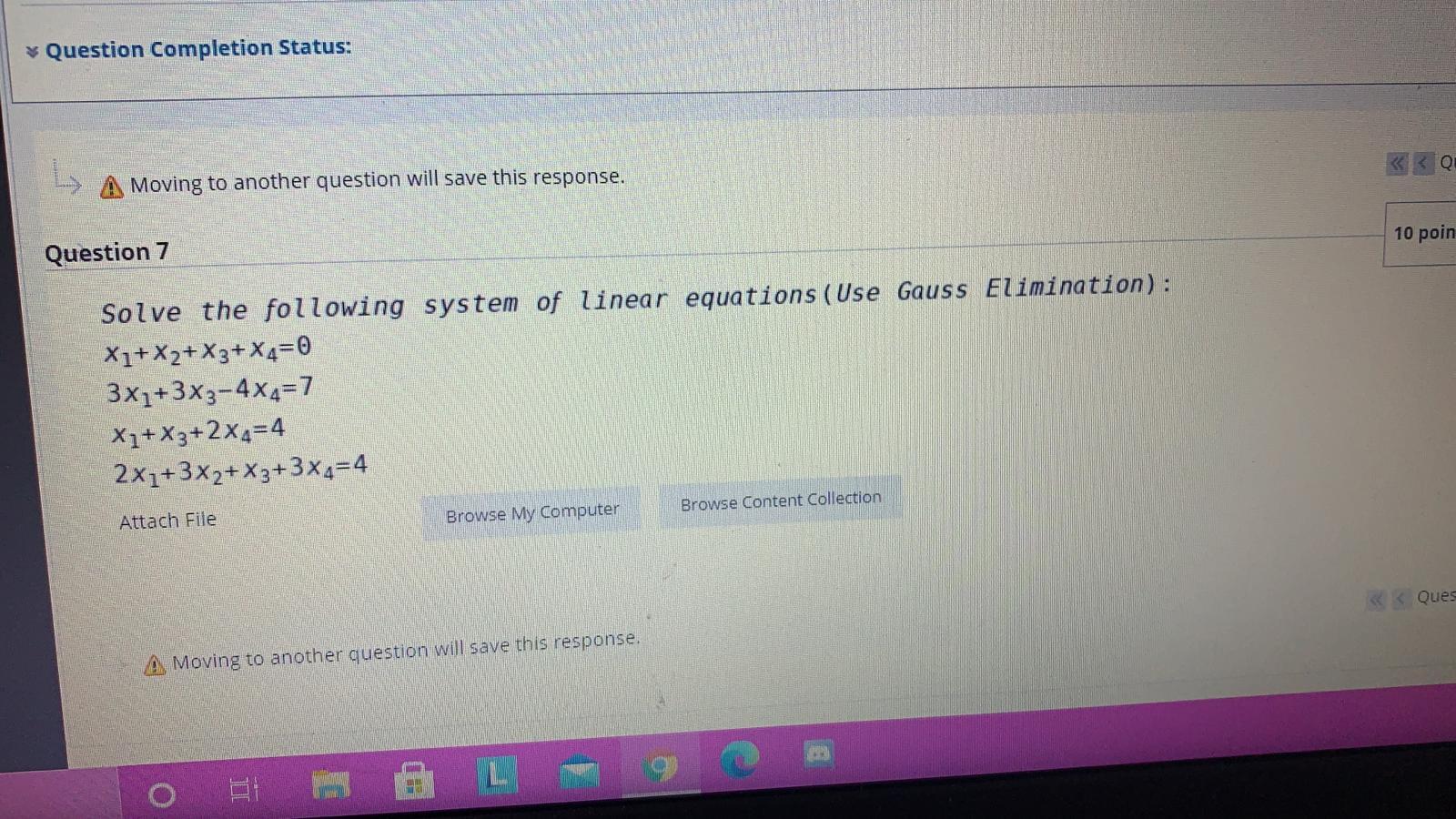 Solved * Question Completion Status: o Moving to another | Chegg.com