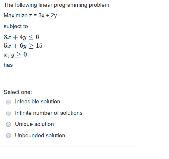 Solved The following linear programming problem Maximize z = | Chegg.com