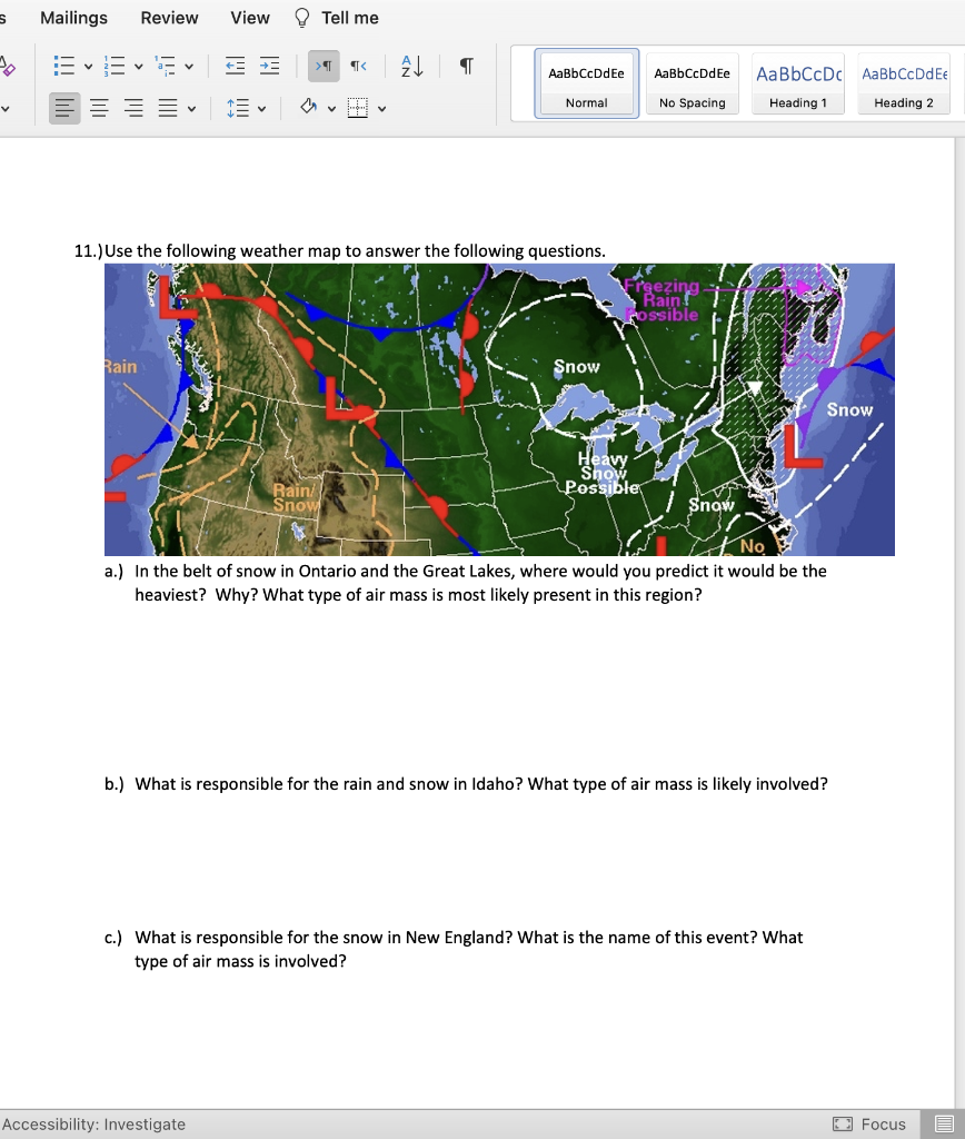 Solved 11.) Use The Following Weather Map To Answer The | Chegg.com