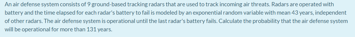 Solved An air defense system consists of 9 ground-based | Chegg.com