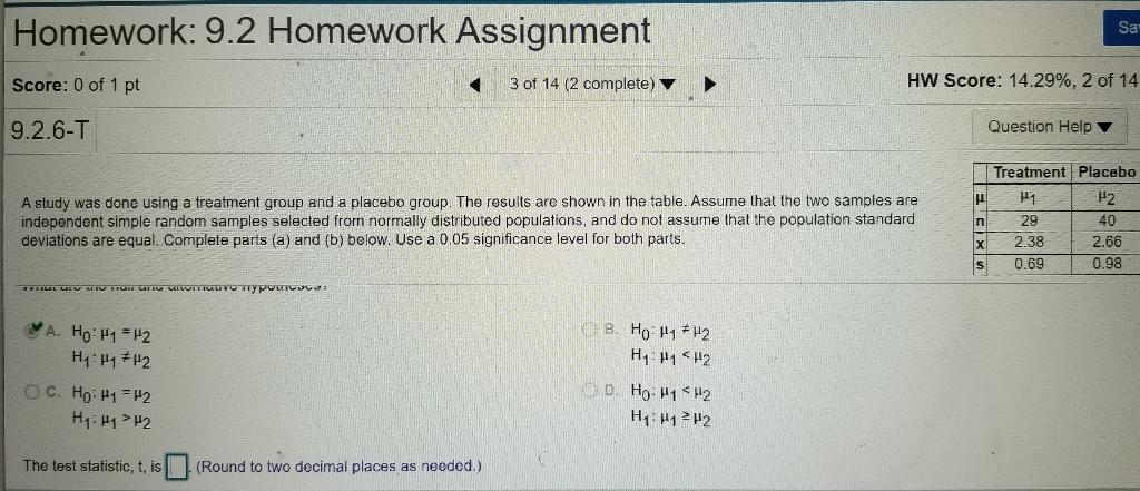 Solved Homework: 9.2 Homework Assignment Sa' Score: 0 of 1 | Chegg.com