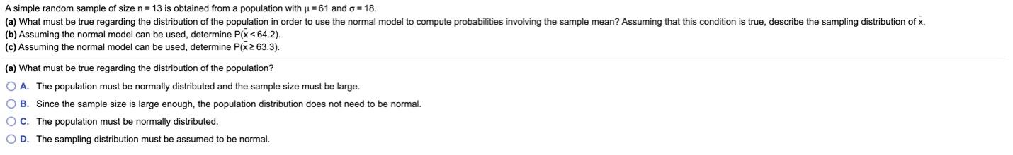 Solved A simple random sample of size n = 13 is obtained | Chegg.com
