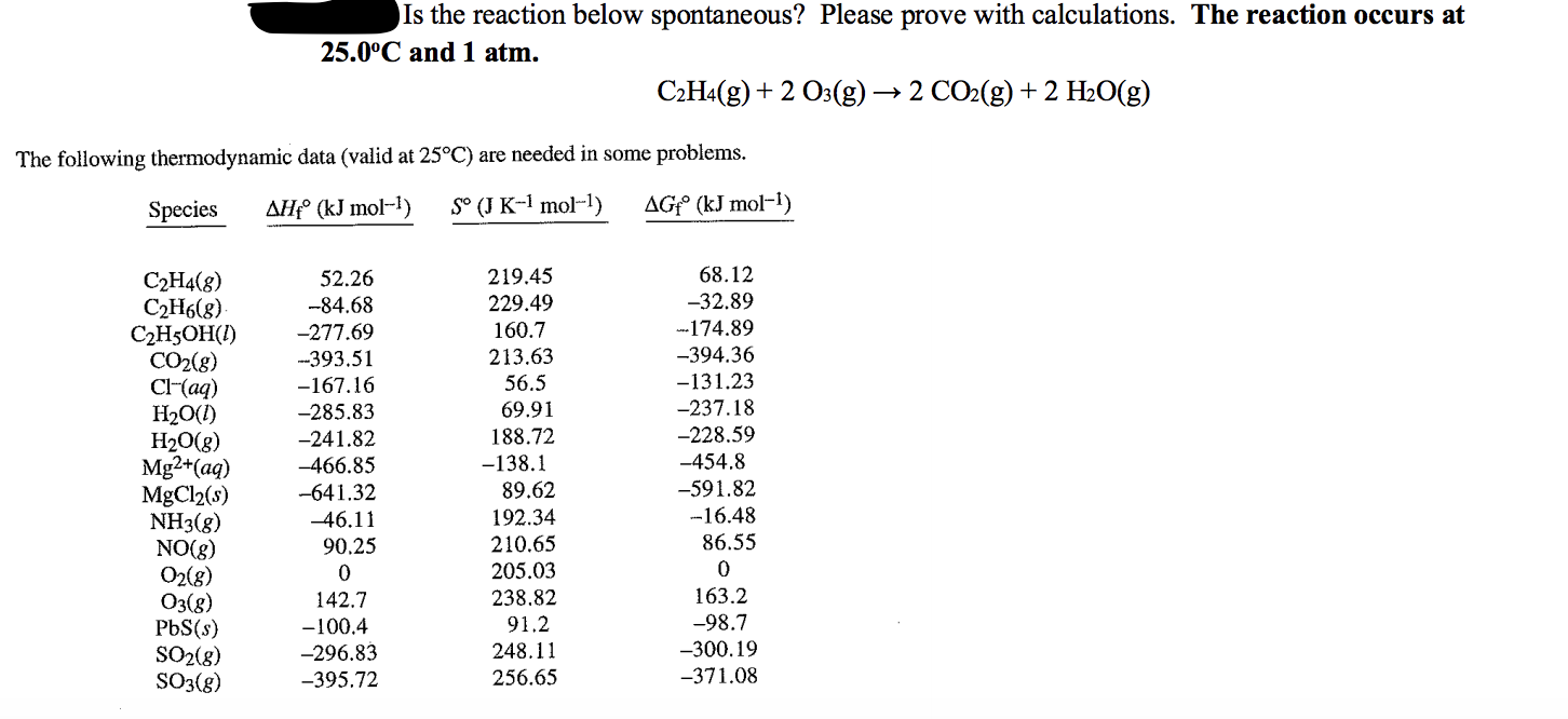 Solved Is the reaction below spontaneous Please prove with