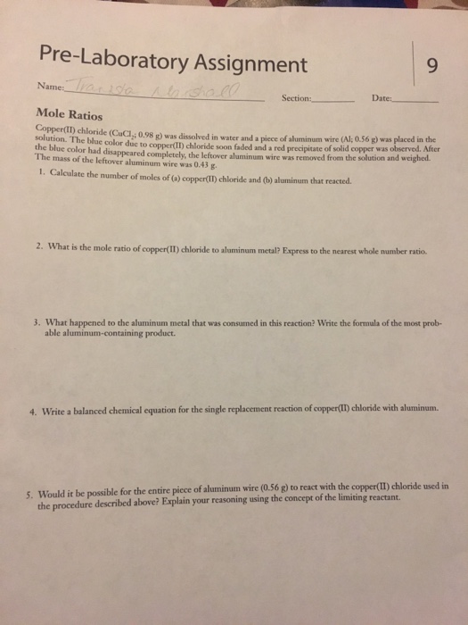 Solved Copper (II) chloride (CuCl_2 0.98 g) was dissolved