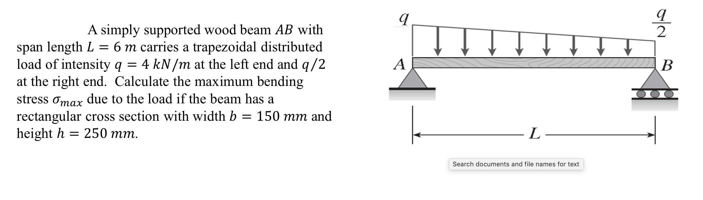 Solved 9 9 2 A B A simply supported wood beam AB with span | Chegg.com
