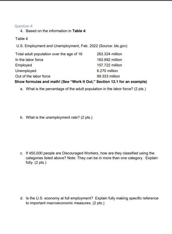 Solved Question 4 4. Based on the information in Table 4: | Chegg.com