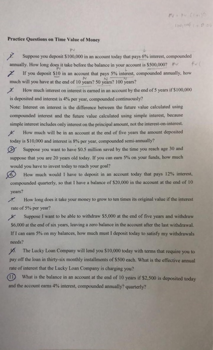 Solved Practice Questions on Time Value of Money PV 7. | Chegg.com