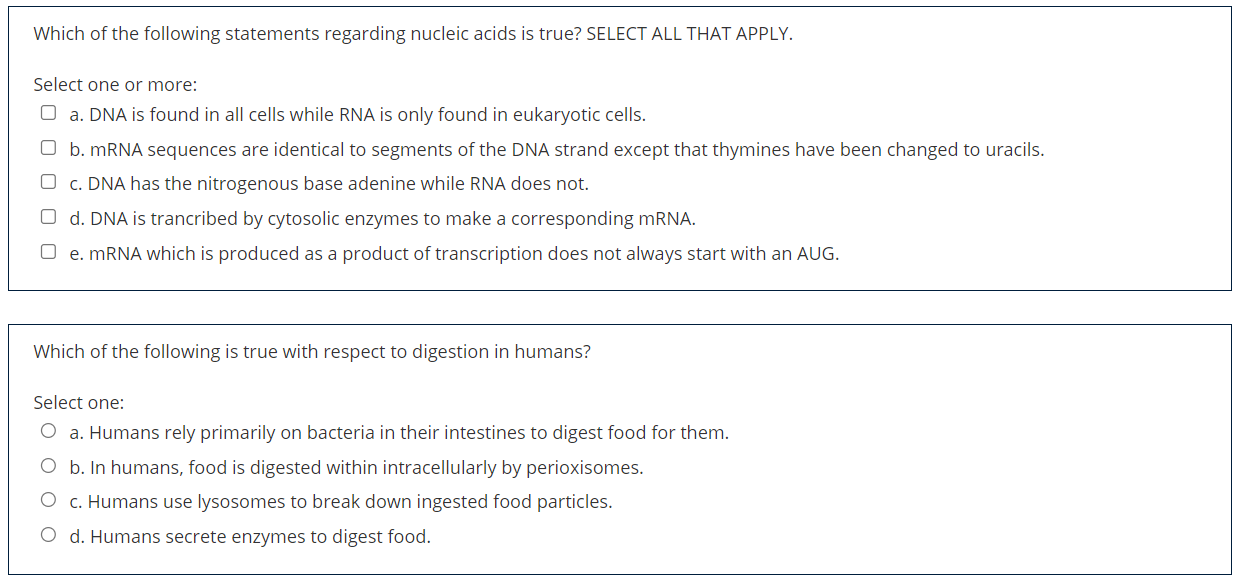 Solved Which of the following statements regarding nucleic