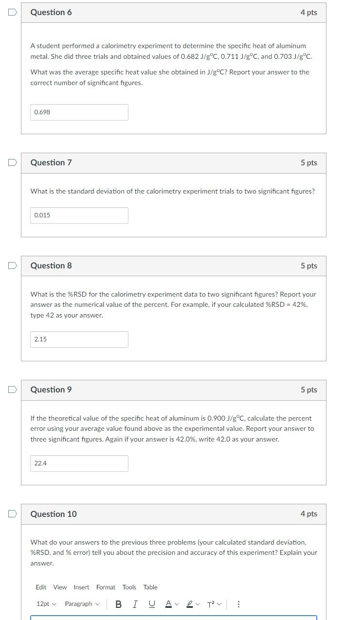 Solved A student performed a calorimetry experiment to | Chegg.com