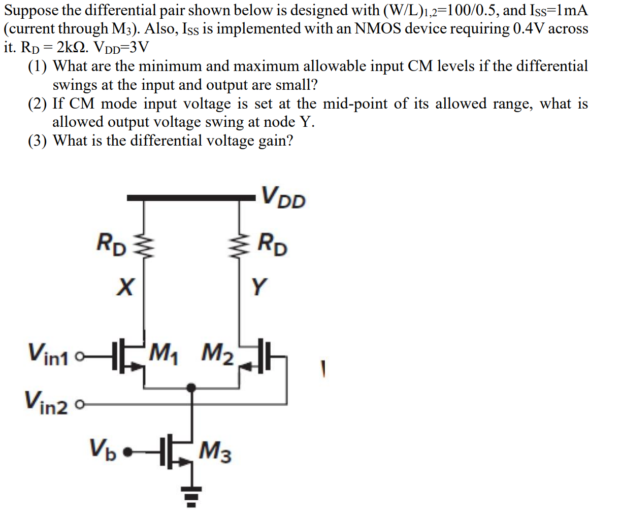 Suppose the differential pair shown below is designed | Chegg.com