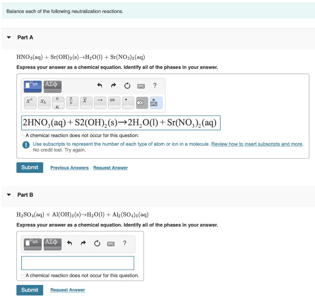 Solved Balance each of the following neutralization | Chegg.com
