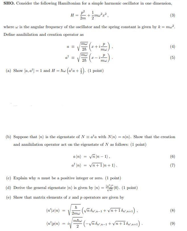 Solved SHO. Consider the following Hamiltonian for a simple | Chegg.com