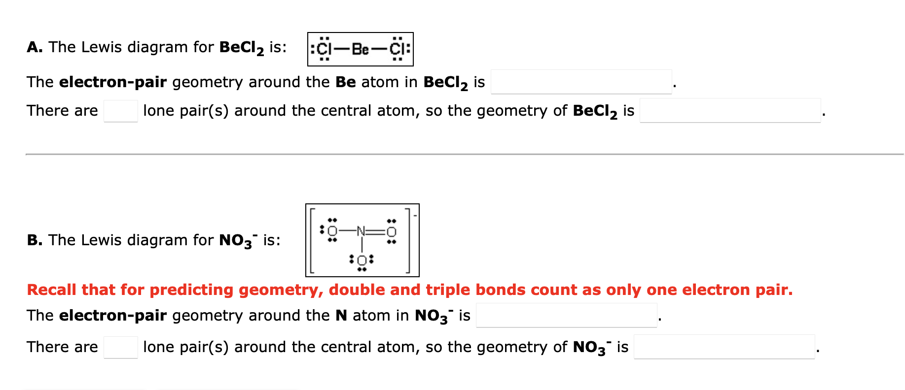 Solved A. The Lewis diagram for BeCl2 is: The electron-pair | Chegg.com