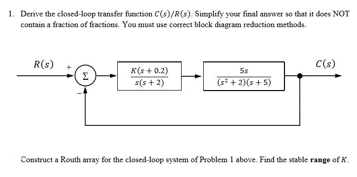 Solved Derive the closed loop transfer function C s R s . Chegg