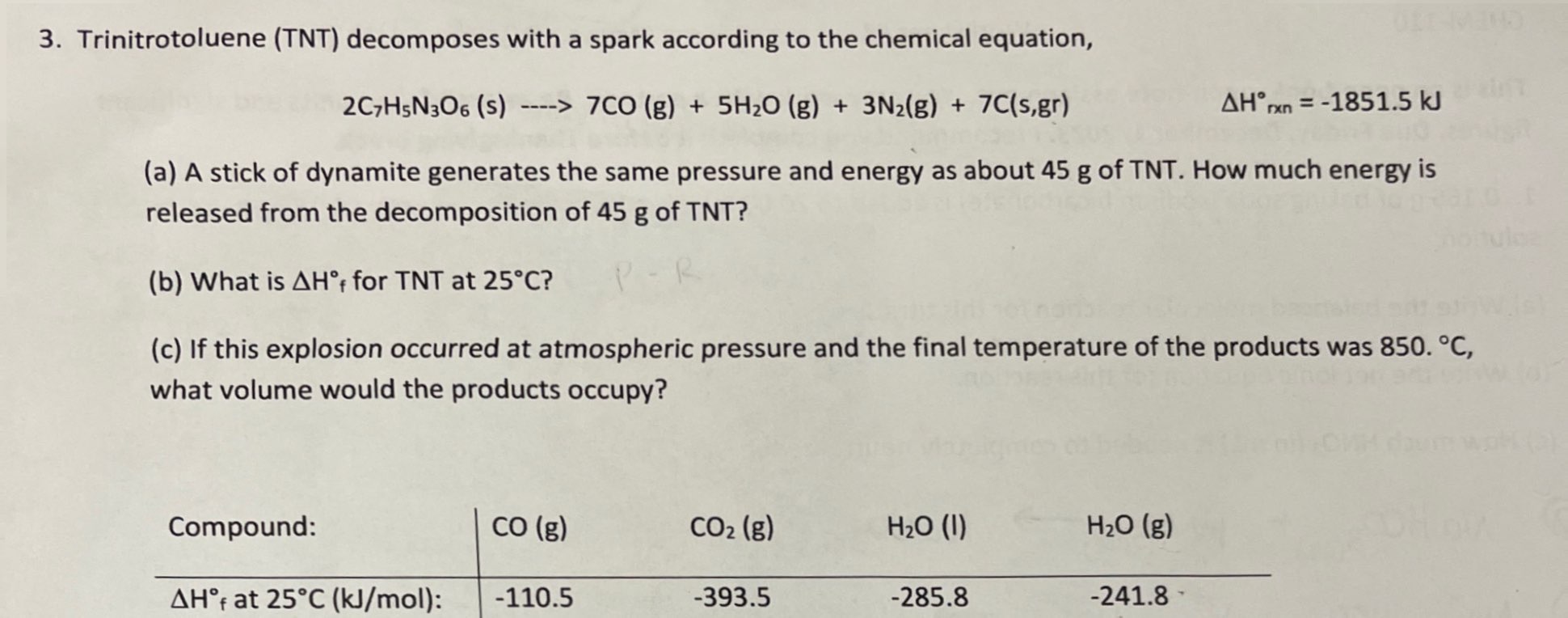 Solved Trinitrotoluene Tnt ﻿decomposes With A Spark 9596