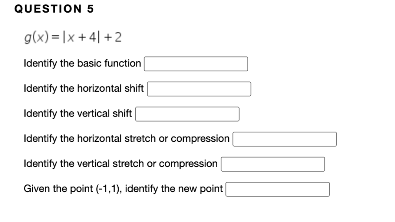 Solved QUESTION 5 g(x)= x +41 +2 Identify the basic function | Chegg.com