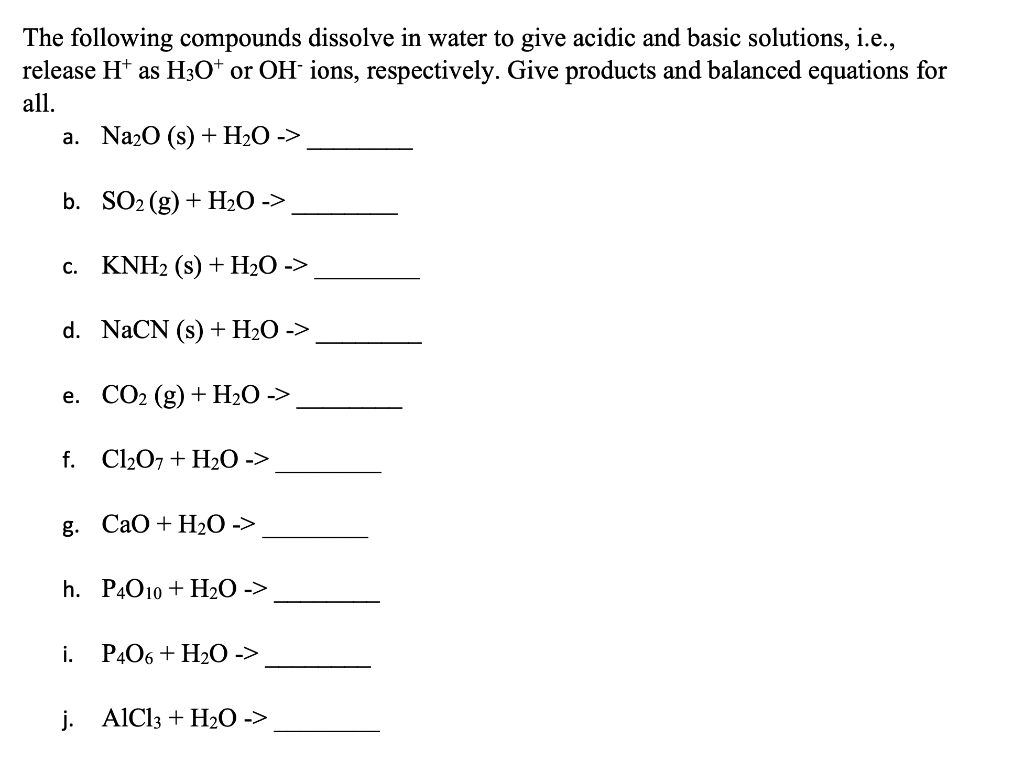 Solved The following compounds dissolve in water to give | Chegg.com