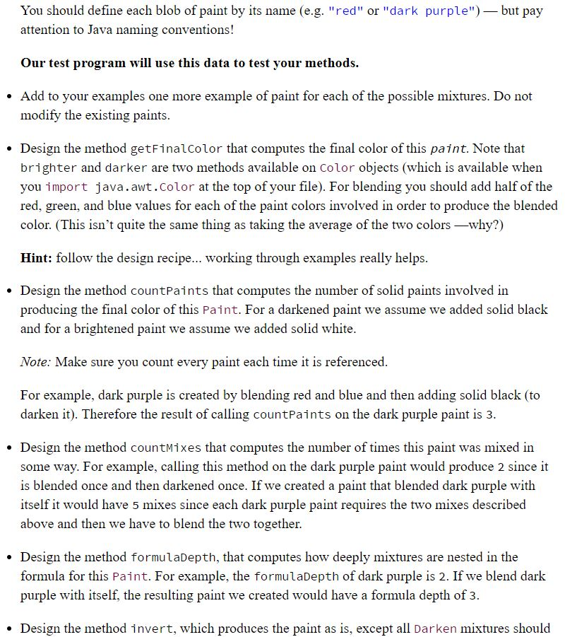 Define the file Paints.java that will contain the | Chegg.com