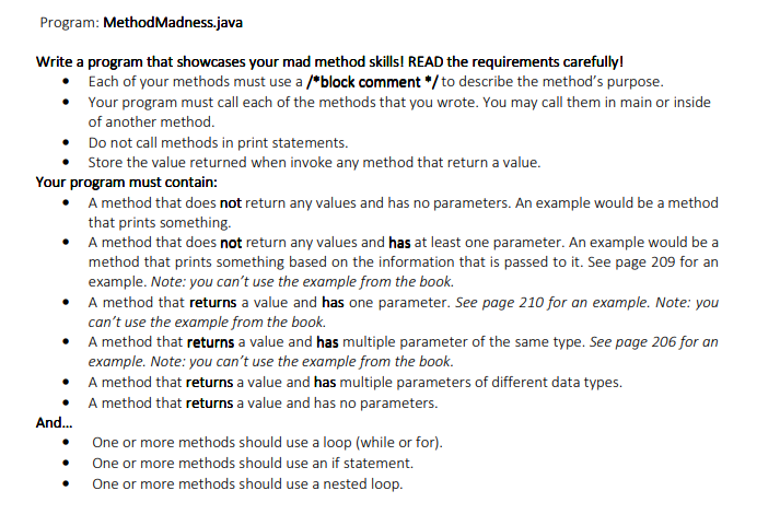 Solved Program: Method Madness.java Write a program that | Chegg.com