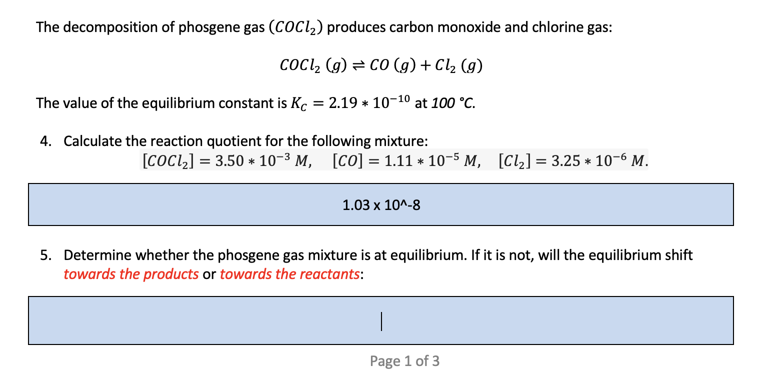 Solved The of phosgene gas (COCl2) produces